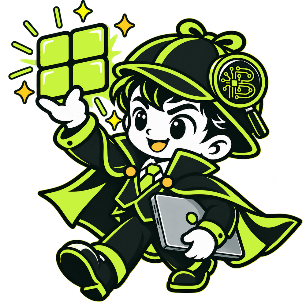 Mascot carrying a laptop with a glowing window panel